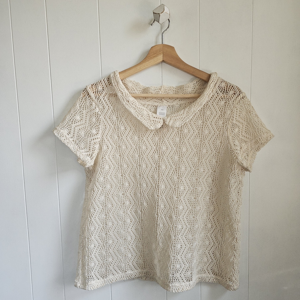 ☆ Ivory Crochet Collared Tee
